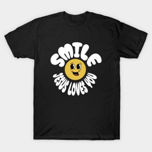 Smile Jesus Loves You - Regular design: White text color with a cheerful smiley face T-Shirt